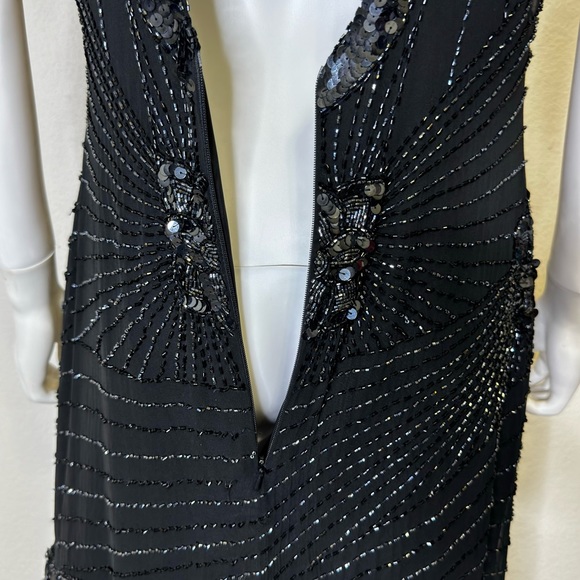 Oleg Cassini Vintage 1980’s Silk A-Line Beaded Long Dress in Black - Picture 6 of 10